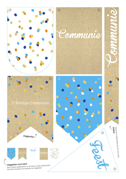 printable communie 'confetti jongen' - vlaggetjes